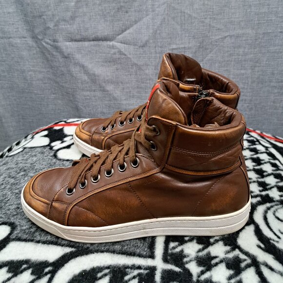 Prada Mens Old Nappa Leather High Top Sneaker Size 7 Men - Picture 1 of 16